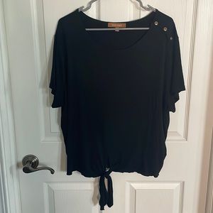 Ellen Tracy Black Knotted Top with Gold Should Buttons size XL